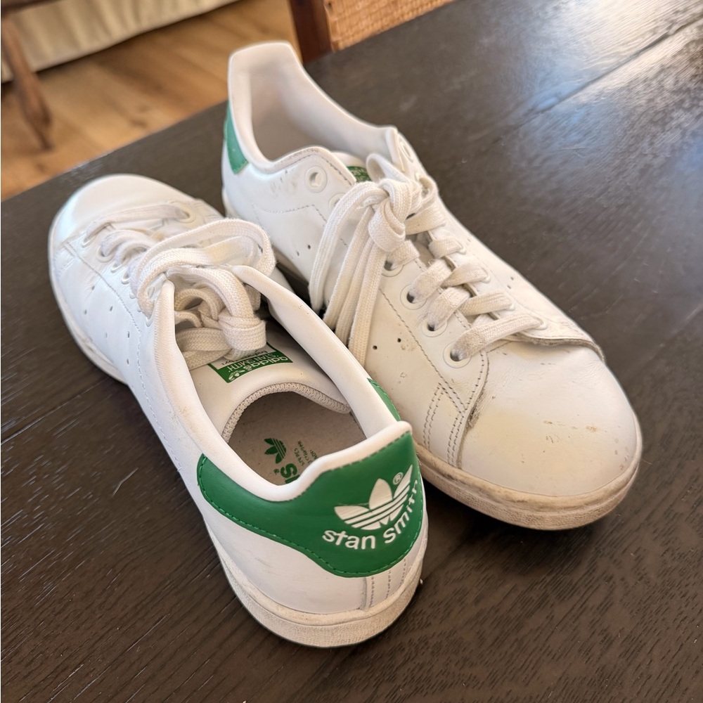 adidas Stan Smith White Sneakers with Green Heel Tab